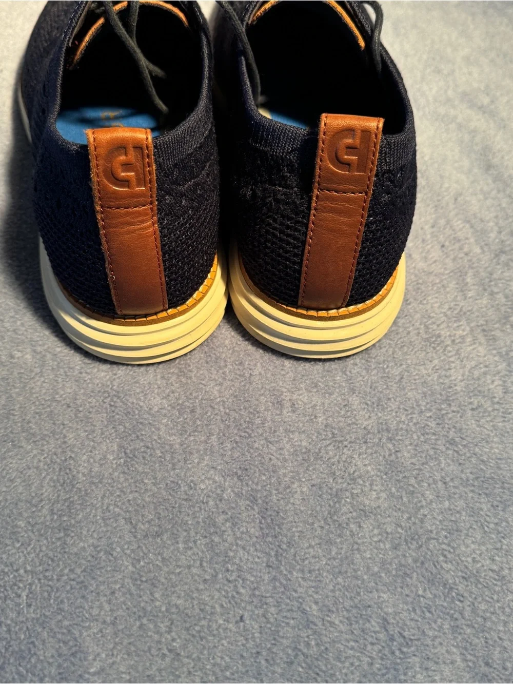 Cole Haan Original Grand navy blue Knit Oxfords with Brown Accents